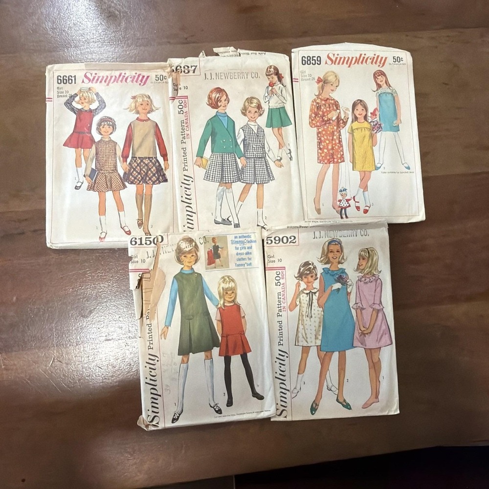 5-Vintage 1960's Simplicity Sewing Patterns Girl Size 10